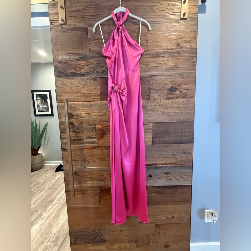 Ronny Kobo Collection Zadena Backless Vibrant Pink Maxi Halter Dress - Picture 7 of 15